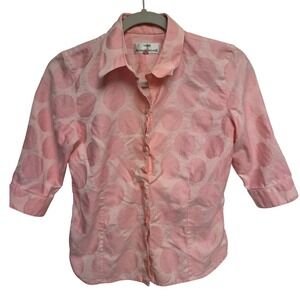 Andrea Becker Pink Polka Dot 3/4 Sleeve Button Down Shirt Women‎ Size S